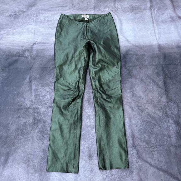 Women's Vintage 90's Hugo Buscatti Shiny Green Leather Casual Pants Sz 4 Tall - Picture 1 of 8